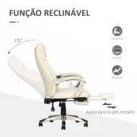 Vinsetto Cadeira de Escritório Reclinável Estofada em PU com Altura Ajustável e Apoio para os Pés Retrátil 60,5x67x111-121cm Branco(m-5)