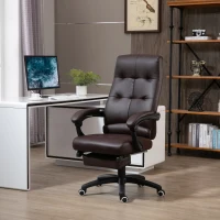 Vinsetto Cadeira de escritório ergonômica giratória com função de inclinação altura ajustável Apoio de braço e apoio para os pés em couro sintético 65x65x118-125cm marrom(m-12)