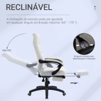 Vinsetto Cadeira de escritório ergonômica giratória com função de inclinação altura ajustável Apoio de braço e apoio para os pés em couro sintético 65x65x118-125 cm Branco(m-5)