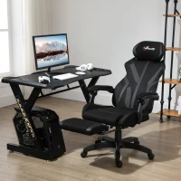 Vinsetto Cadeira de Gaming com Apoio para os Pés Retrátil Cadeira de Escritório Reclinável com Apoio para a Cabeça e Altura Ajustável 65x65x119-129cm Preto(m-14)