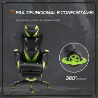 Vinsetto Cadeira Gaming Ergonómica Cadeira Gaming para Escritório com Altura Ajustável Encosto Regulável Almofada Lombar Apoio para os Pés Retráteis 65x70x117-125cm Verde(m-6)
