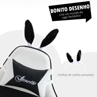 Vinsetto Cadeira Gaming Giratória de Couro PU com Altura Ajustável Inclinável 135° Apoio para a Cabeça 65x63x136-142 cm Branco e Preto(m-4)