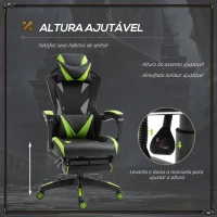 Vinsetto Cadeira Gaming Ergonómica Cadeira Gaming para Escritório com Altura Ajustável Encosto Regulável Almofada Lombar Apoio para os Pés Retráteis 65x70x117-125cm Verde(m-4)