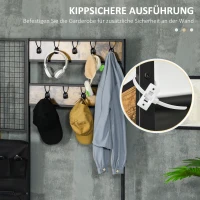HOMCOM Garderobe im Industriedesign, 1 Memoboard, 1 Schuhbank, 8 Kleiderhaken, 1 Aufbewahrungstasche, Schwarz + Braun(m-7)