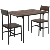 HOMCOM Set de mobilier din 3 piese, masa de bucatarie cu extensie plianta cu 2 scaune, masa pentru mic dejun pliabila pentru apartamente cu spatiu limitat, maro rustic(m-1)