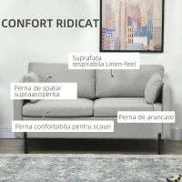 HOMCOM Canapele cu 2 Locuri pentru Camera de Zi, Canapea Mica, Canapea Tapitata cu 2 Buzunare Laterale, Gri Deschis(m-5)