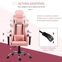 Vinsetto Cadeira Gaming Ergonômica Cadeira Reclinável com Altura Ajustável Apoio para a Cabeça e Lombar 63x67x122-130cm Rosa e Branco(m-4)