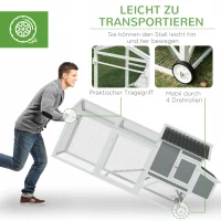PawHut Hühnerstall Hühnerhaus mit Nistkasten Hühnervoliere mit Rädern und Griff Gehege Geflügelstall winterfest Tannenholz kunststoff Grau+Weiß 247 x 90 x 114 cm(m-6)