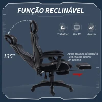 Vinsetto Cadeira de Gaming com Apoio para os Pés Retrátil Cadeira de Escritório Reclinável com Apoio para a Cabeça e Altura Ajustável 65x65x119-129cm Preto(m-6)
