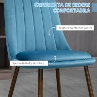 HOMCOM Set de 4 Scaune de Masa, Scaune de Bucatarie Moderne cu Tapiterie de Catifea, Spatar Curbat si Picioare de Otel pentru Camera de Zi, Dormitor, Albastru(m-5)