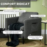 HOMCOM Fotoliu gri inchis din stofa cu captuseala groasa & buzunare laterale(m-4)