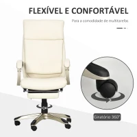 Vinsetto Cadeira de Escritório Reclinável Estofada em PU com Altura Ajustável e Apoio para os Pés Retrátil 60,5x67x111-121cm Branco(m-6)