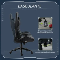 Vinsetto Cadeira de Gaming Ergonômica Giratória com Altura Ajustável Apoio para os Braços Apoio para a Cabeça e Almofada Lombar Couro Sintético 73x71x128-136cm Preto(m-5)
