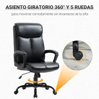 Vinsetto Cadeira de Escritório Giratória Ergonómica com Altura Ajustável Apoio para os Braços Alto Acolchoado de Couro Sintético 67x69x107-117cm Preto(m-7)