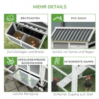 PawHut Hühnerstall Hühnerhaus mit Nistkasten Hühnervoliere mit Rädern und Griff Gehege Geflügelstall winterfest Tannenholz kunststoff Grau+Weiß 247 x 90 x 114 cm(m-7)