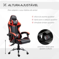 Vinsetto Cadeira Gaming Ergonômica Cadeira para Videojogos Reclinável com Altura Regulável Apoio para a Cabeça e Almofada Lombar 63x67x119-127cm Vermelho e Preto(m-4)