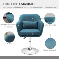 HOMCOM Cadeira de Escritório Operativa Giratória 360°com Altura Ajustável Apoio para os Braços e Almofada 60x60x79-91cm Azul(m-6)