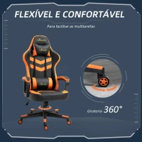 Vinsetto Cadeira Gaming Cadeira de Escritório Ergonómica com Altura Regulável Basculante Apoio de Cabeça 61x70x121-129 cm Laranja(m-6)