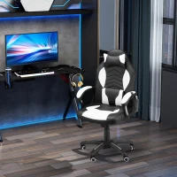 HOMCOM Cadeira de Escritório  inclinavél e Giratória com 6 Pontos de Massagem e Aquecimento - Preto e branco - 68x69x108-117 cm(m-7)