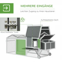 PawHut Hühnerstall Hühnerhaus mit Nistkasten Hühnervoliere mit Rädern und Griff Gehege Geflügelstall winterfest Tannenholz kunststoff Grau+Weiß 247 x 90 x 114 cm(m-5)