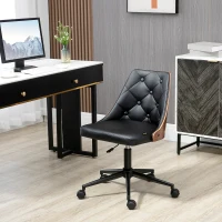 Vinsetto Cadeira de Escritório Operativa Estofada em Couro PU com Altura Ajustável Função Basculante 54x54,5x76-86cm Preto e Nogueira(m-2)