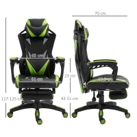 Vinsetto Cadeira Gaming Ergonómica Cadeira Gaming para Escritório com Altura Ajustável Encosto Regulável Almofada Lombar Apoio para os Pés Retráteis 65x70x117-125cm Verde(m-3)