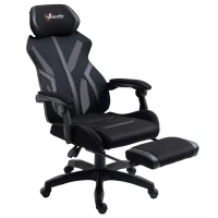 Vinsetto Cadeira de Gaming com Apoio para os Pés Retrátil Cadeira de Escritório Reclinável com Apoio para a Cabeça e Altura Ajustável 65x65x119-129cm Preto(m-4)