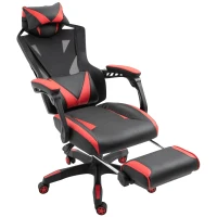 Vinsetto Cadeira Gaming Ergonómica Cadeira Gaming para Escritório com Altura Ajustável Encosto Regulável Almofada Lombar Apoio para os Pés Retráteis 65x70x117-125cm Vermelho(m-14)