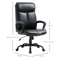 Vinsetto Cadeira de Escritório Giratória Ergonómica com Altura Ajustável Apoio para os Braços Alto Acolchoado de Couro Sintético 67x69x107-117cm Preto(m-3)