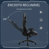 Vinsetto Cadeira de Gaming Ergonômica Giratória com Altura Ajustável Apoio para os Braços Apoio para a Cabeça e Almofada Lombar Couro Sintético 73x71x128-136cm Preto(m-6)