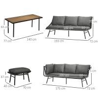 Outsunny Gartenmöbelset, 5-tlg., 2 x Sitzbank, 2 x Hocker, 1 x Tisch, Sitzkissen, Stahlrahmen, Kunstrattan, schwarz(m-3)