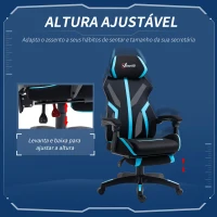 Vinsetto Cadeira de Gaming com Apoio para os Pés Retrátil Cadeira de Escritório Reclinável com Apoio para a Cabeça e Altura Ajustável 65x65x119-129cm Preto e Azul(m-5)