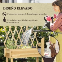 Outsunny Huerto Urbano Elevado de Madera con Celosía para Enredaderas y Ruedas para Plantas Flores 79x29x130 cm Natural(m-5)