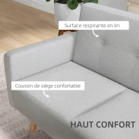 HOMCOM Canapé banquette 2 places style scandinave dossier capitonné en tissu 143 x 84 x 85 cm gris clair(m-5)