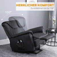 HOMCOM Massagesessel mit Aufstehhilfe, 8 Vibrationsköpfe, 2 Kabelfernbedienungen, Wärmefunktion, 2 Seitentaschen, Schwarz(m-6)