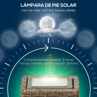 Outsunny Lámpara Solar de Ratán Sintético con Luces LED Encendido/Apagado Automático para Exterior 15,5x15,5x69 cm Arena(m-5)