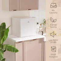 HOMCOM 46 Litre Table Top Mini Fridge, Small Fridge with Ice Box, Reversible Door, Adjustable Temperature and Legs, Mini Fridge for Bedrooms, Home Office, Cream(m-4)