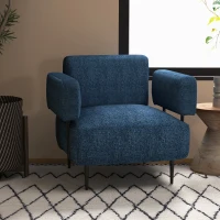 HOMCOM Poltrona Moderna per Casa e Ufficio in Tessuto effetto Lino con Imbottitura, 89x72.5x76 cm, Blu Scuro(m-6)