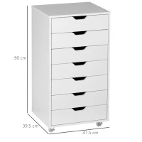 Vinsetto Vertical Filing Cabinet, 7-drawer File Cabinet, Mobile Office Cabinet on Wheels for Study, Home Office, White(m-3)