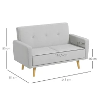 HOMCOM Canapé banquette 2 places style scandinave dossier capitonné en tissu 143 x 84 x 85 cm gris clair(m-3)