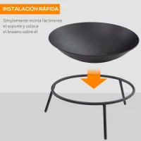 Outsunny Brasero de Exterior para Jardín Pozo de Fuego de Metal con Atizador para Patio Terraza Ø47x21 cm Negro(m-6)
