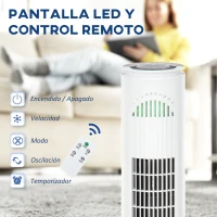 HOMCOM Ventilador de Torre con Mando Temporizador de 10h Oscilación 70° 3 Velocidades y 3 Modos 45W Ø22x77 cm Blanco(m-4)