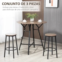 HOMCOM Juego de Mesa Alta y 2 Taburetes de Bar Estilo Industrial para Cocina Salón Ø90x90 cm y Ø40x61,5 cm Madera y Negro(m-4)