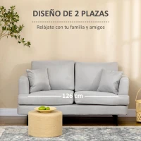 HOMCOM Sofá de 2 Plazas de Estilo Moderno Tapizado en Lino Sintético con 2 Cojines Decorativos 160x87x87 cm Gris Claro(m-4)