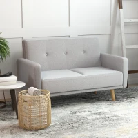 HOMCOM Canapé banquette 2 places style scandinave dossier capitonné en tissu 143 x 84 x 85 cm gris clair(m-2)