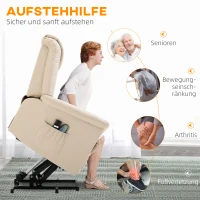 HOMCOM Massagesessel mit Aufstehhilfe, 8 Vibrationsköpfe, 2 Kabelfernbedienungen, 2 Seitentaschen, Creme(m-4)