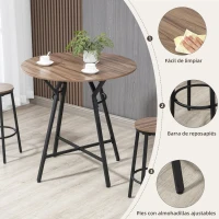 HOMCOM Juego de Mesa Alta y 2 Taburetes de Bar Estilo Industrial para Cocina Salón Ø90x90 cm y Ø40x61,5 cm Madera y Negro(m-5)