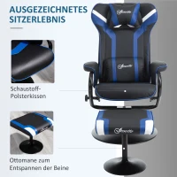 Vinsetto Fauteuil met voetenbank, inclusief hoofdsteun en lendenkussen, rugleuning verstelbaar tot 130°, donkergrijs+blauw(m-5)