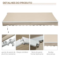 Outsunny Toldo Manual 3,5x2,5 m de Alumínio Toldo de Varanda Pátio com Manivela e Proteção Solar UV para Jardim Exterior Creme(m-7)