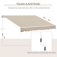 Outsunny Toldo Manual 3,5x2,5 m de Alumínio Toldo de Varanda Pátio com Manivela e Proteção Solar UV para Jardim Exterior Creme(m-6)